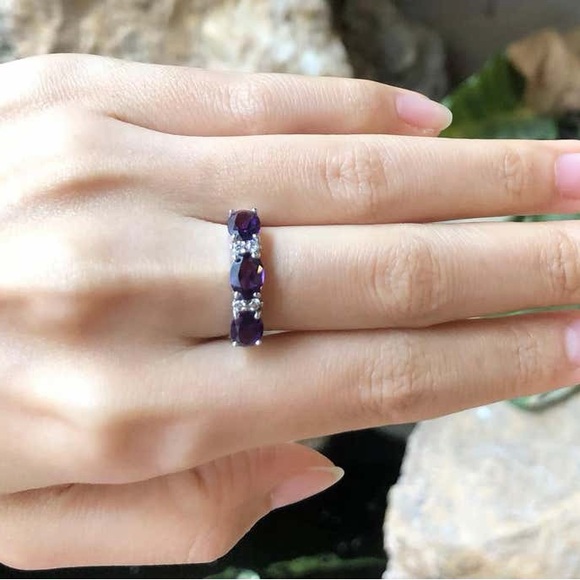 New Natural 2.32CT Amethyst Diamond 14K White Gold Hallmarked Ring - Picture 9 of 17